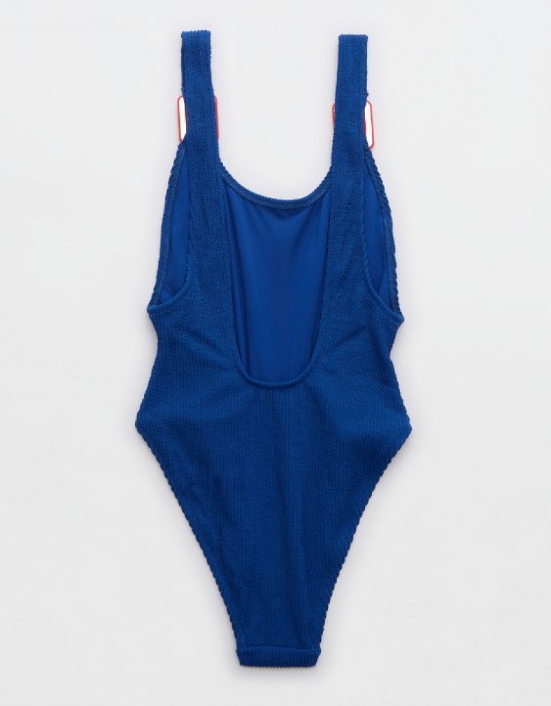 One Piece Swimsuits Aerie Crinkle Birthday Scoop Bleu | PVY-32284682