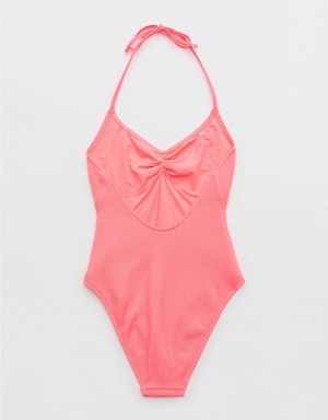 One Piece Swimsuits Aerie Crinkle Halter Voop Corail Orange | RIL-23686603