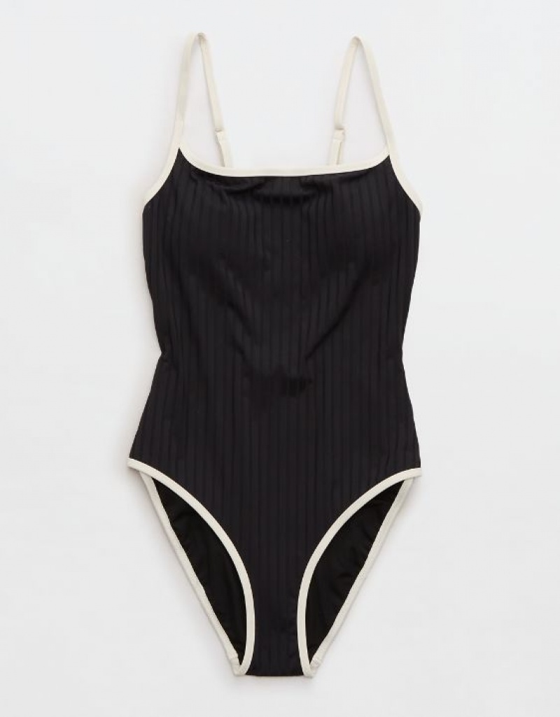 One Piece Swimsuits Aerie Larges Rib Scoop Noir | SJS-17055209