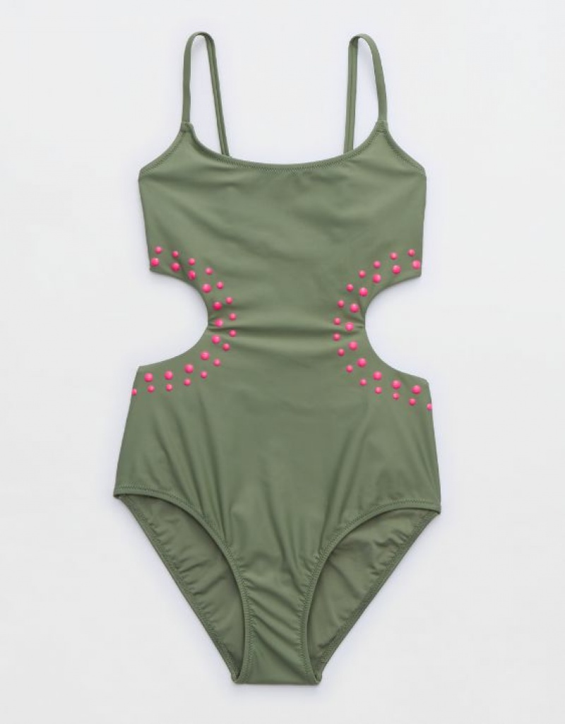 One Piece Swimsuits Aerie Cut Out Vert Olive | NPM-53499827