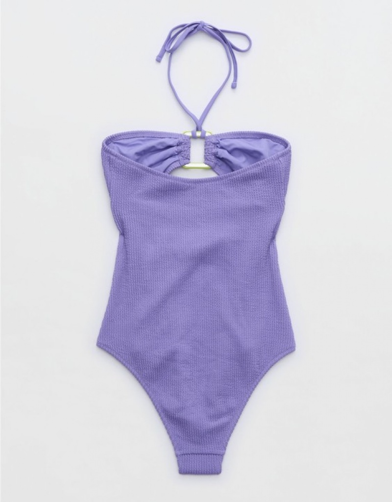 One Piece Swimsuits Aerie Crinkle Bandeau Violette | VZU-16405576