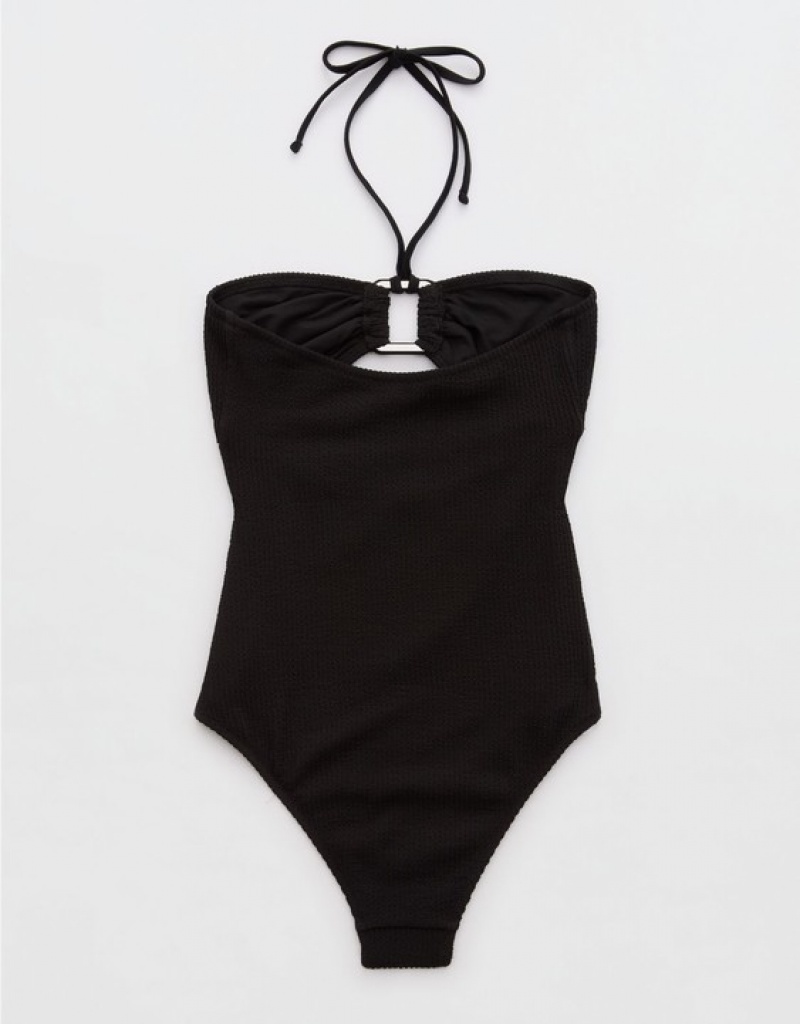 One Piece Swimsuits Aerie Crinkle Bandeau Noir | GNA-11704705