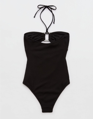 One Piece Swimsuits Aerie Crinkle Bandeau Noir | GNA-11704705