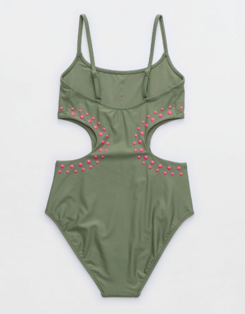 One Piece Swimsuits Aerie Cut Out Vert Olive | NPM-53499827