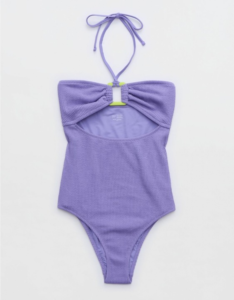 One Piece Swimsuits Aerie Crinkle Bandeau Violette | VZU-16405576