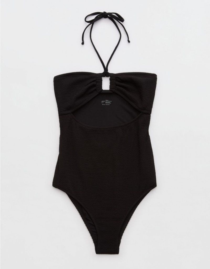 One Piece Swimsuits Aerie Crinkle Bandeau Noir | GNA-11704705