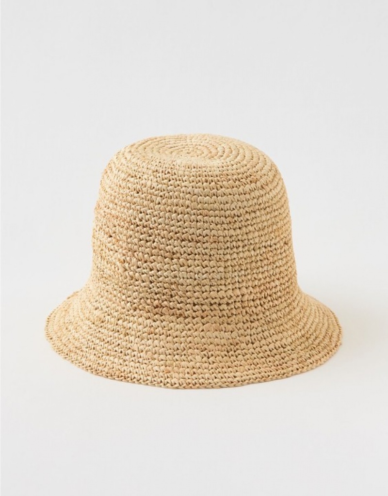 Chapeaux Aerie Straw Crochet Bucket Beige | QIM-03315831