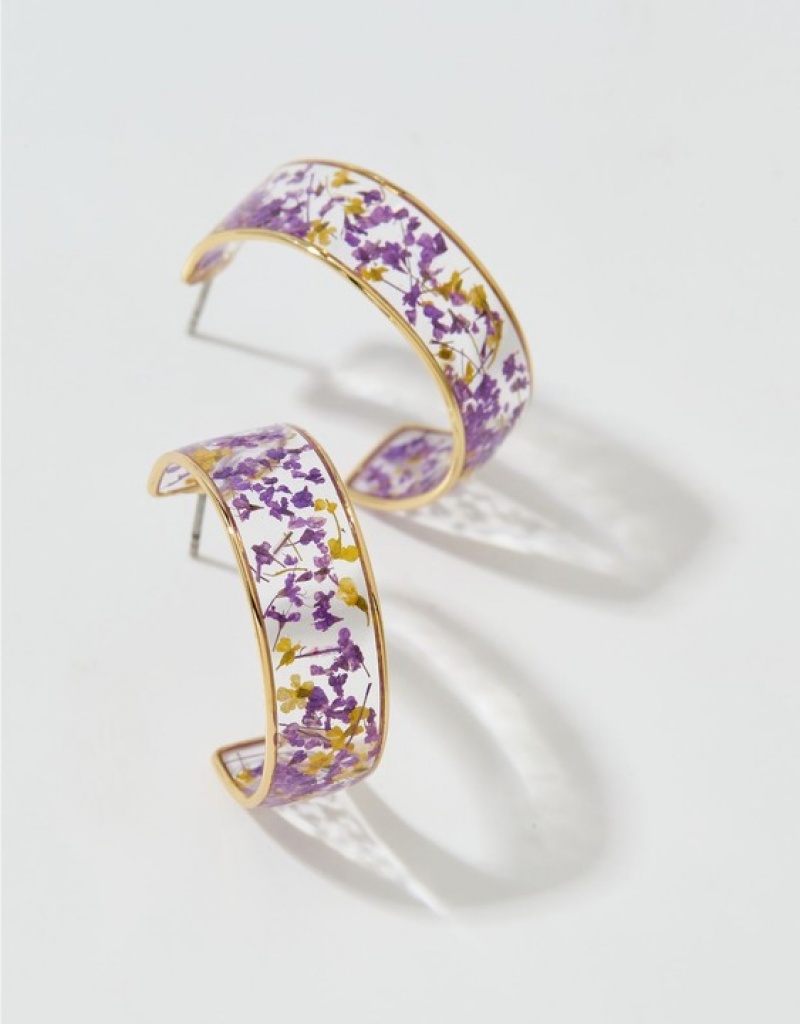 Bijoux Aerie Flower Resin Hoop Violette | GQU-61108059