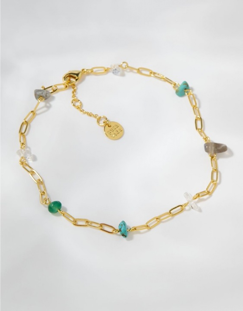 Bijoux Aerie Pura Vida Bead & Stone Anklet Doré | LCN-17423468