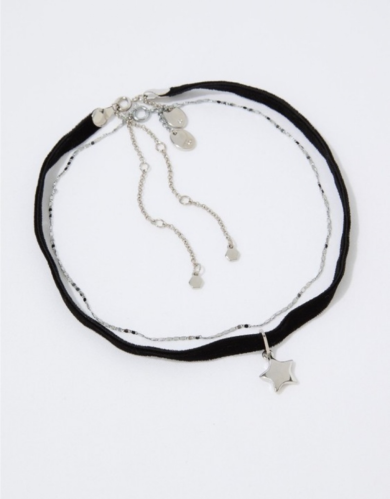 Bijoux Aerie Velvet Star Choker Pack Argent | AZZ-91192148