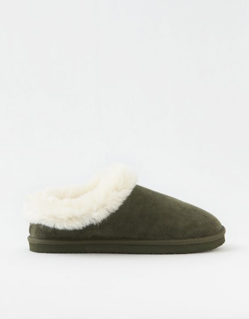 Chausson Aerie Fur Scruff Vert Olive | PYG-00142484