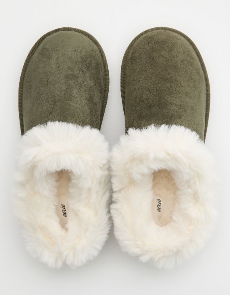 Chausson Aerie Fur Scruff Vert Olive | PYG-00142484