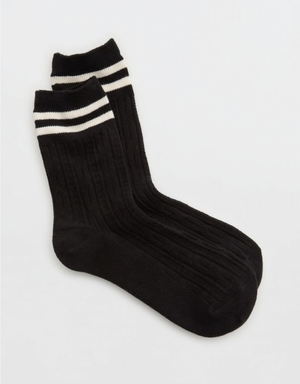 Chaussette Aerie Cable Stripe Crew Noir | PKZ-98481976