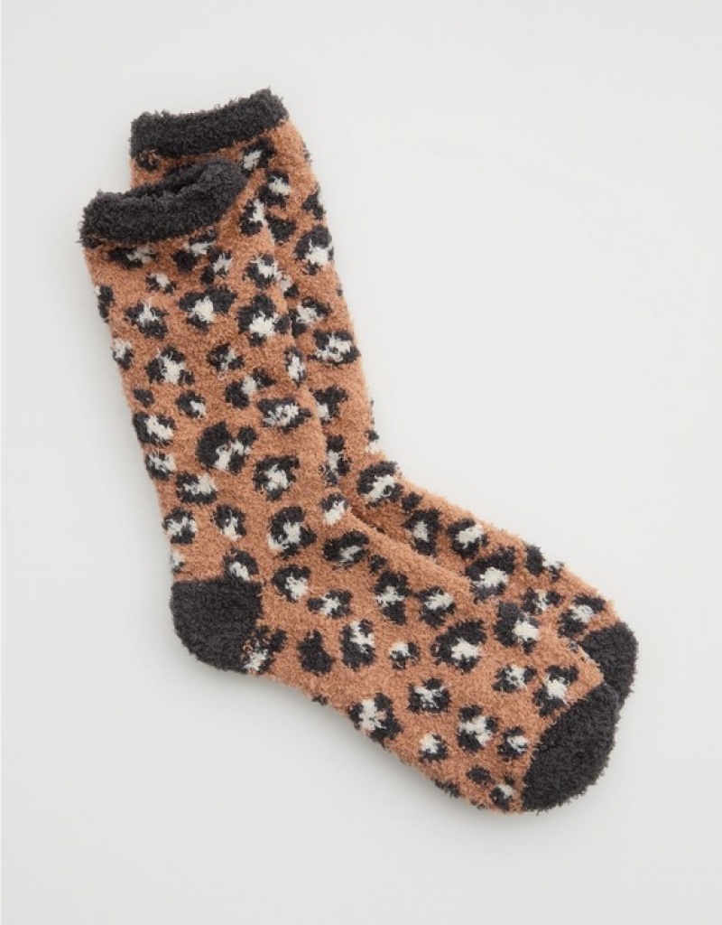 Chaussette Aerie Fuzzy Crew Marron | WOH-74993104