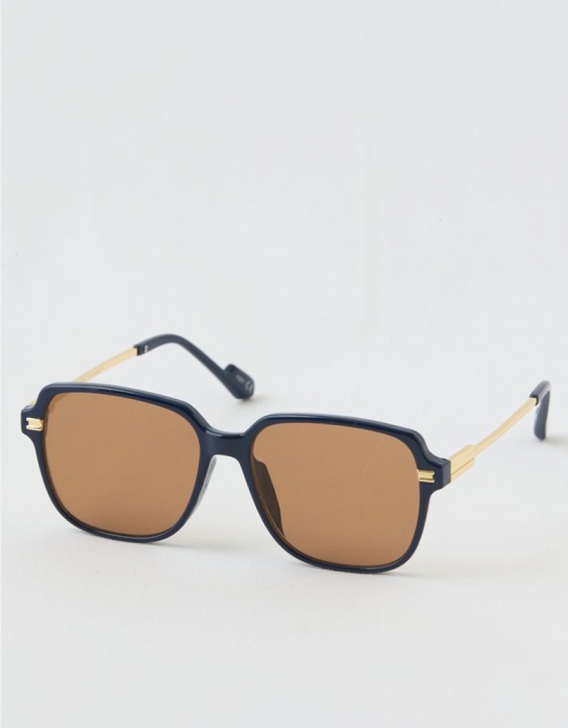 Lunette de Soleil Aerie Oversized Vintage Bleu Marine | YDN-08756721